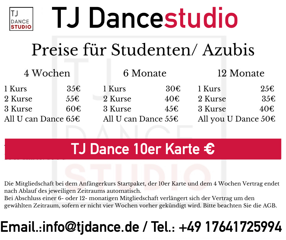 Preise Schüler Studenten Azubis TJ Dancestudio Salsa and Bachata